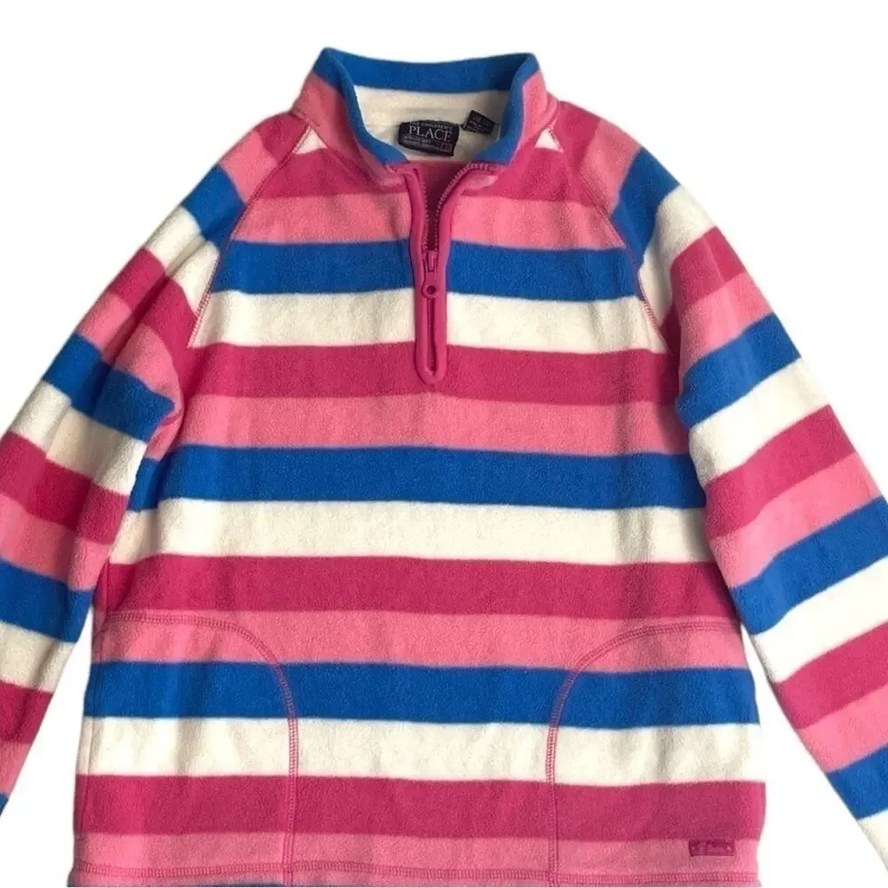 Fleece Striped Pullover Girls Size 14 pink blue white stripes